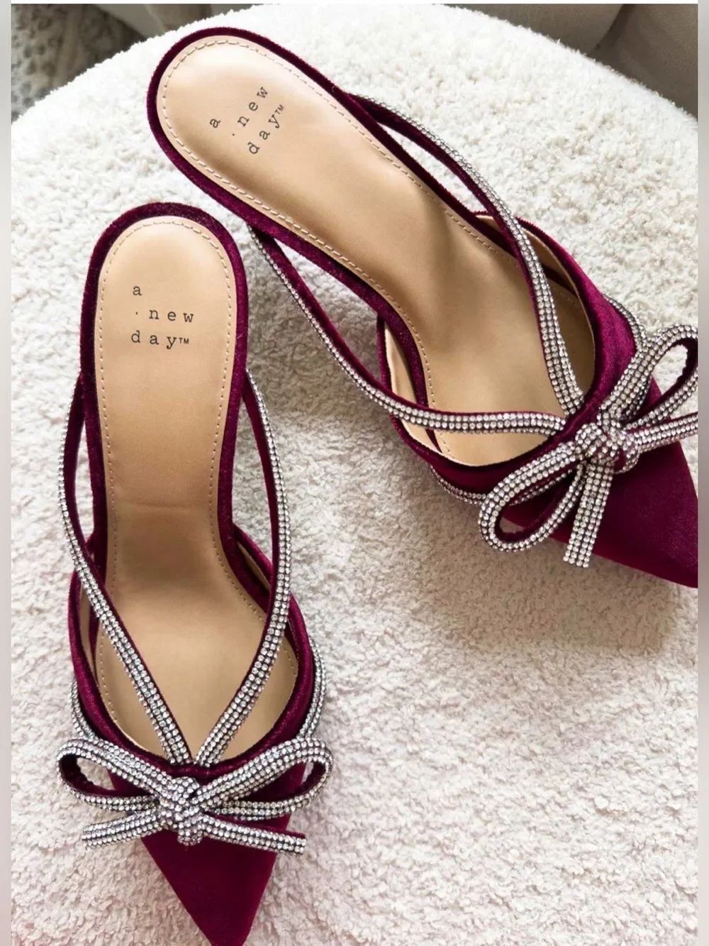 Women’s Gwen Rhinestone Bow Heels - A New Day Burgundy